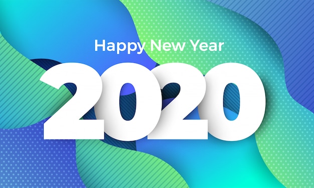 Vector feliz año nuevo 2020 diseño fluido