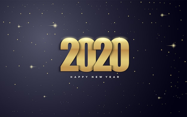 Feliz año nuevo 2020 con figuras de oro y con ilustraciones de estrellas en la galaxia.