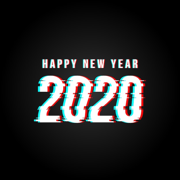 Feliz año nuevo 2020 glitch hackeado fondo de texto
