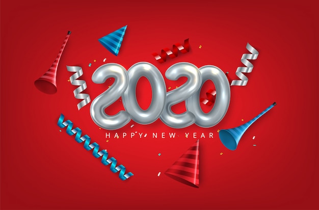 Feliz año nuevo 2020. Números de papel 3d en blanco topografía abstracta.