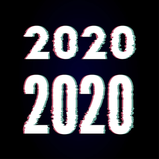 Feliz año nuevo 2020 text design glitch