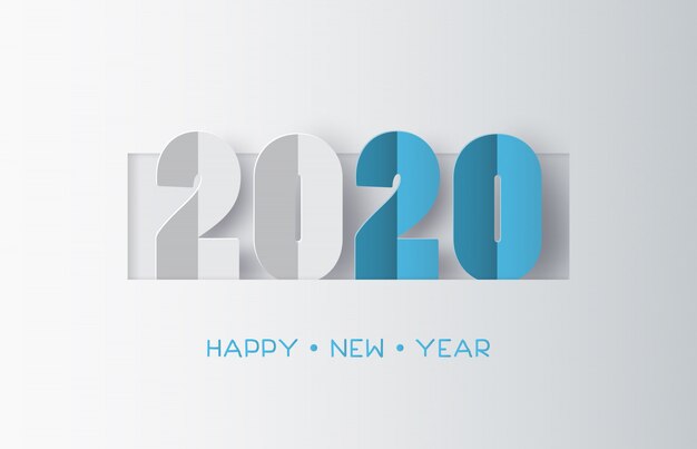 Feliz año nuevo 2020 texto con estilo de corte de papel.