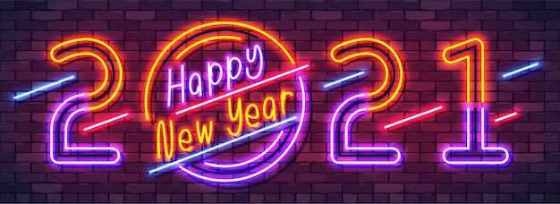 Feliz año nuevo 2021 banner colorido de neón