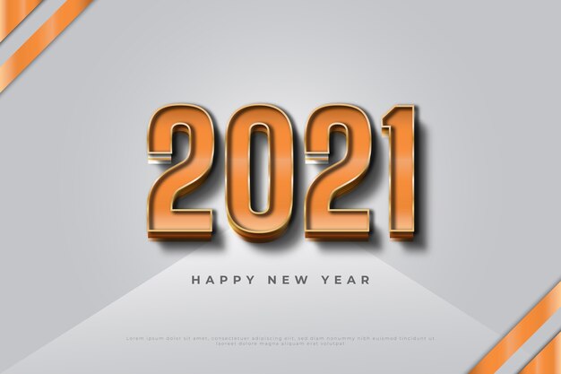 Feliz año nuevo 2021 banner con números 3d sobre fondo blanco.