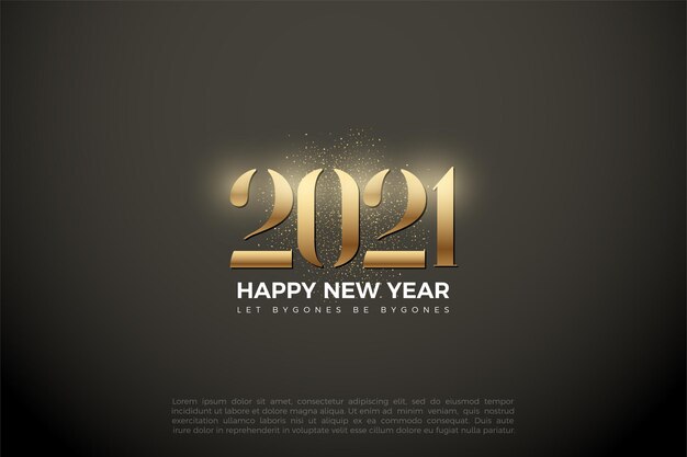 Feliz año nuevo 2021 fondo con ilustración de gradaciones de número dorado brillante