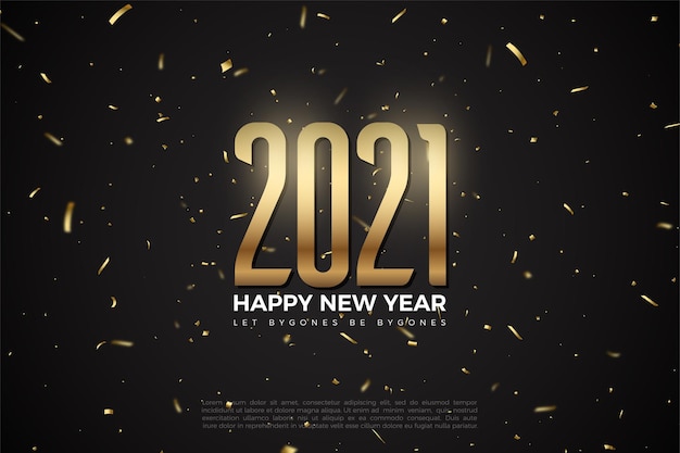 Feliz año nuevo 2021 fondo con ilustración de números y chispas de fuegos artificiales
