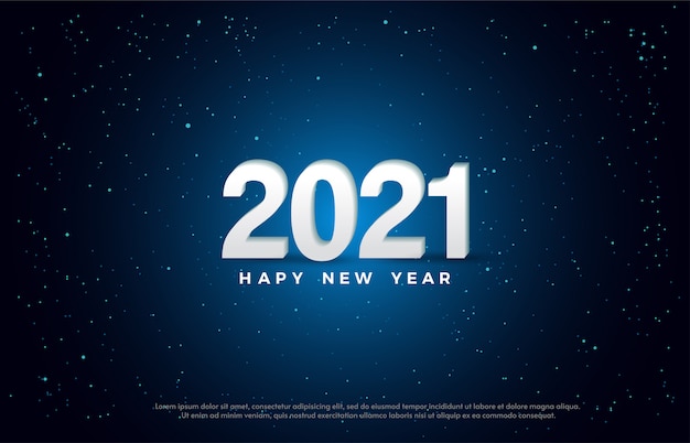 Feliz año nuevo 2021 con una ilustración de número 3d blanco.