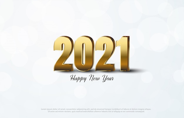 Feliz año nuevo 2021 con ilustración de números de oro 3d.