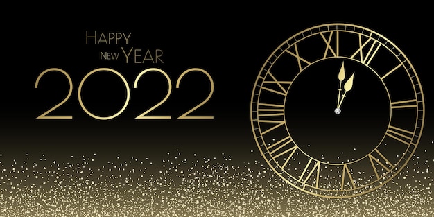 Feliz año nuevo 2021 reloj y diseño brillante.