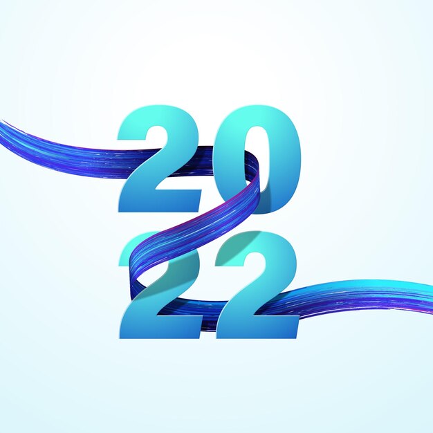 Feliz año nuevo 2022 2022 y trazo de pincel de pintura azul o cinta en estilo 3d