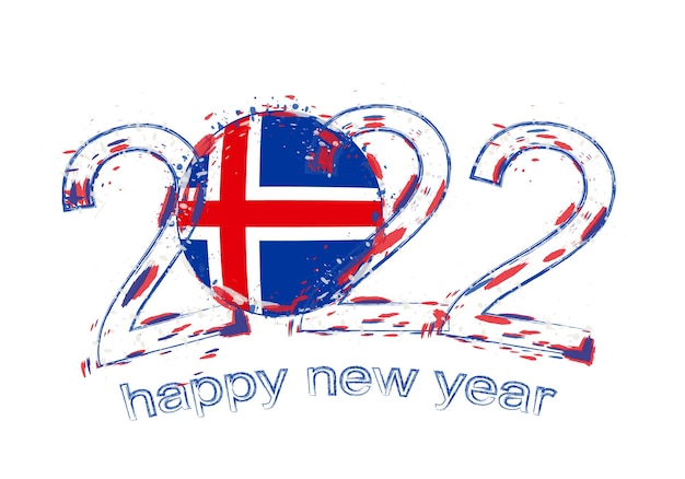 Feliz año nuevo 2022 con la bandera de Islandia.