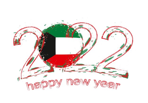 Feliz año nuevo 2022 con la bandera de Kuwait.