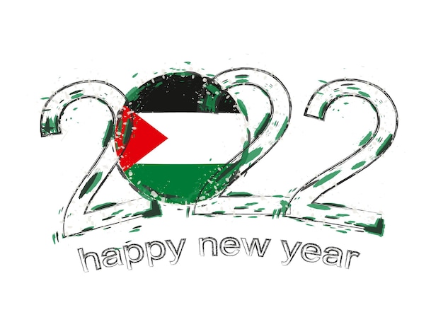 Feliz año nuevo 2022 con bandera de Palestina.