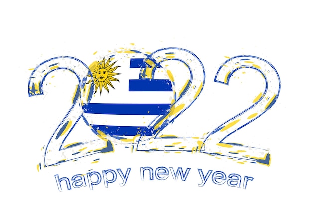 Feliz año nuevo 2022 con la bandera de uruguay.