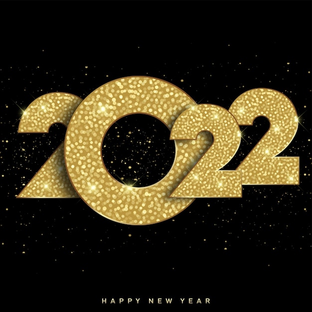 Feliz año nuevo 2022 banner con texto de lujo dorado 2022. Vector.