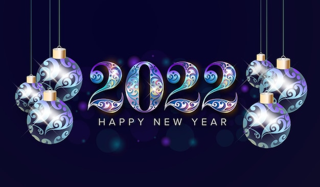Feliz año nuevo 2022 con bola de Navidad sobre fondo bokeh
