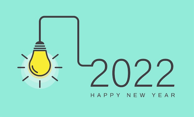 Vector feliz año nuevo 2022 con una bombilla sobre fondo verde idea y conceptos de inspiración creativa
