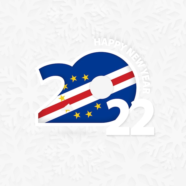 Feliz año nuevo 2022 para Cabo Verde sobre fondo de copo de nieve.