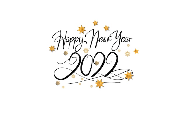 Feliz año nuevo 2022 color negro con fondo blanco aislado de copo de nieve para evento de celebración