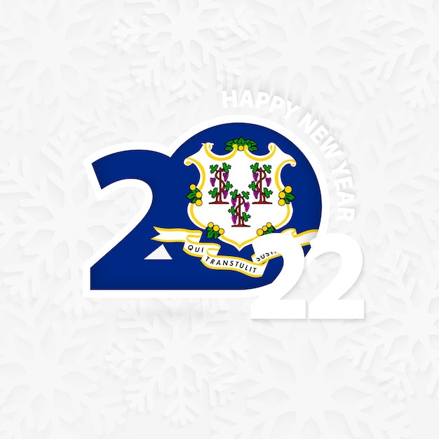 Feliz año nuevo 2022 para connecticut sobre fondo de copo de nieve.