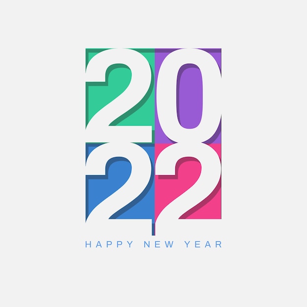 Feliz año nuevo 2022 en el diseño de colores de fondo para la tarjeta de felicitación de banner