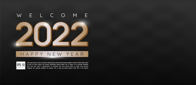 Feliz año nuevo 2022 diseño dorado con tema oscuro y espacio de texto