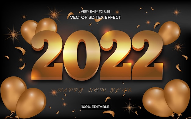 Feliz año nuevo 2022 diseño de efecto de texto premium editable 3d