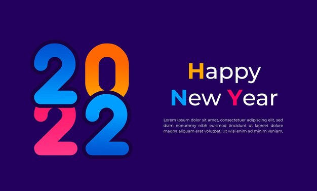 Feliz año nuevo 2022 diseño de fondo colorido con número de encabezado de calendario 2022