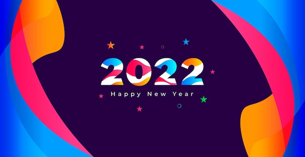 Feliz año nuevo 2022 diseño de fondo colorido con número de encabezado de calendario 2022