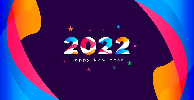 Vector feliz año nuevo 2022 diseño de fondo colorido con número de encabezado de calendario 2022