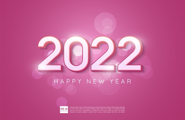 Feliz año nuevo 2022 diseño de número en tarjeta de felicitación rosa suave