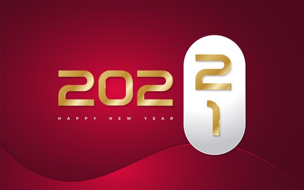 Feliz año nuevo 2022 diseño de pancarta o póster con números dorados sobre fondo rojo. Banner de cambio de año nuevo. Plantilla de diseño de celebración de año nuevo para volante, cartel, folleto, tarjeta, pancarta o postal