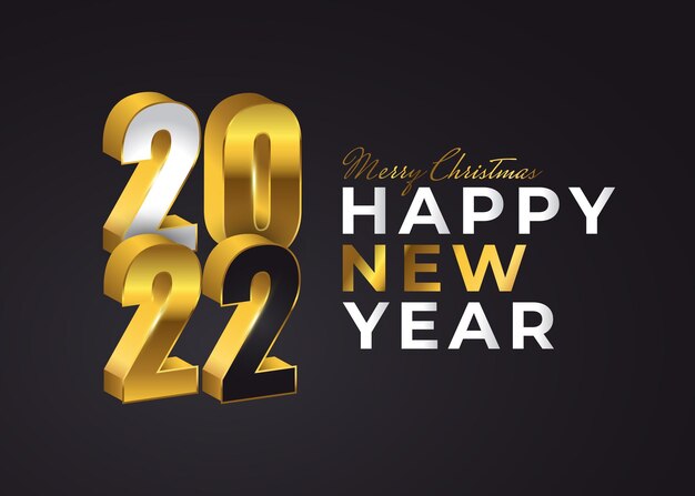 Feliz año nuevo 2022 diseño de pancarta o póster con números de lujo en estilo 3D. Plantilla de diseño de celebración de año nuevo para volante, cartel, folleto, tarjeta, pancarta o postal