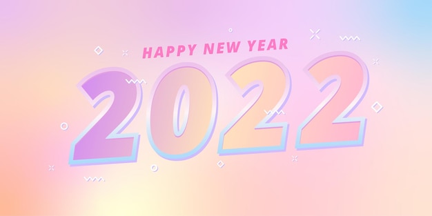 Feliz año nuevo 2022 diseño de plantilla de banner con degradado de colores pastel