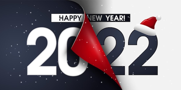 Vector feliz año nuevo 2022 diseño de texto. carta 2022 para plantilla de diseño de folleto, tarjeta con borde curvo, banner aislado sobre fondo blanco.