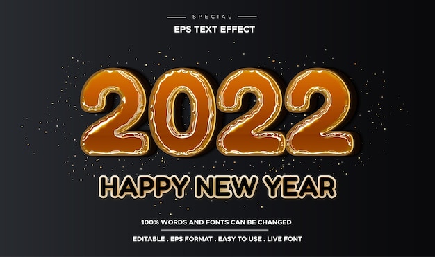 Feliz año nuevo 2022 efecto de texto editable en 3d dorado