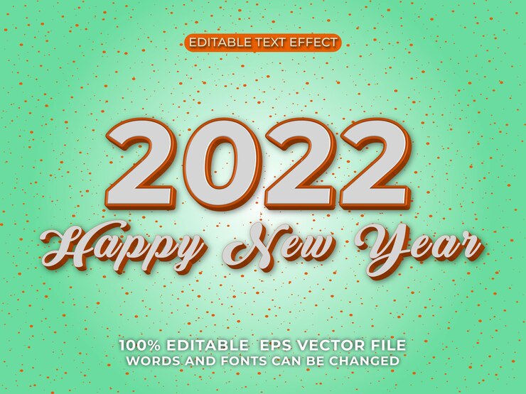 Vector feliz año nuevo 2022 efecto de texto editable 3d en el fondo