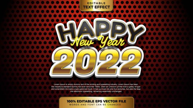 Feliz año nuevo 2022 efecto de texto editable 3d de oro negro