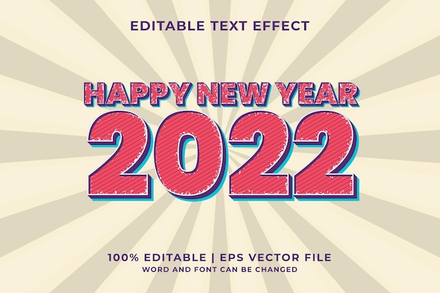 Feliz año nuevo 2022 efecto de texto editable 3d retro vector premium