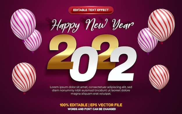 Feliz año nuevo 2022 efecto de texto editable cortado en papel de oro blanco