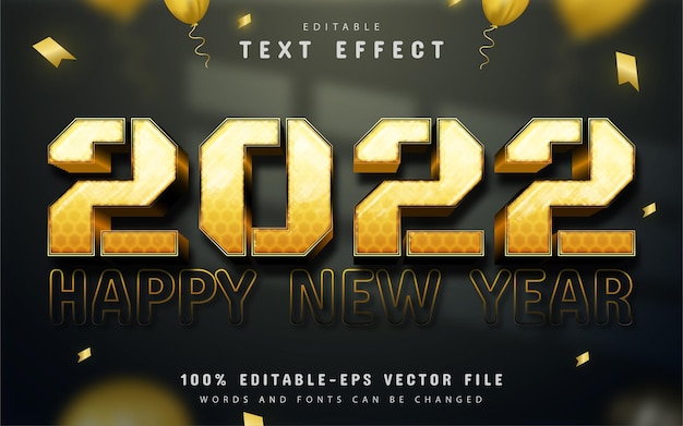 Feliz año nuevo 2022 efecto de texto editable dorado