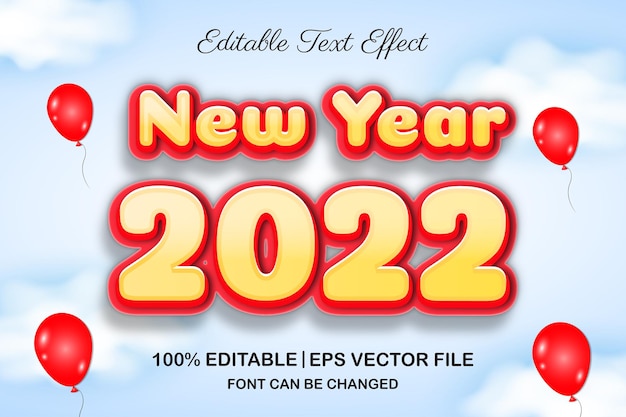 Feliz año nuevo 2022 efecto de texto editable estilo 3d