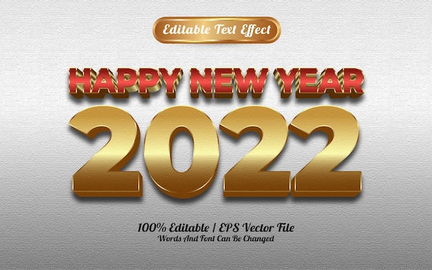 Feliz año nuevo 2022 efecto de texto de estilo dorado rojo de lujo con fondo plateado