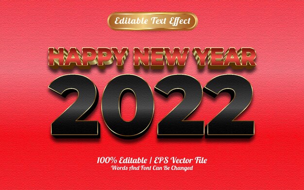 Feliz año nuevo 2022 efecto de texto de textura dorada roja y negra de lujo