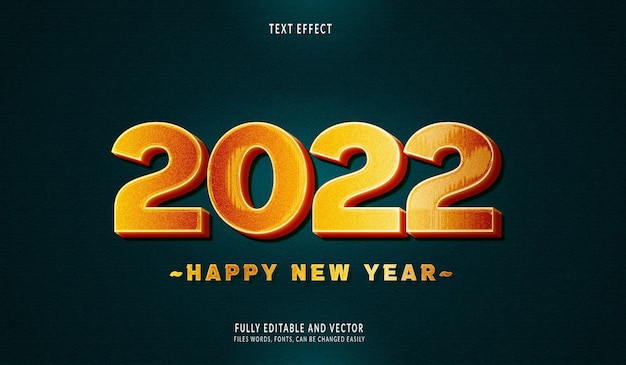 Feliz año nuevo 2022 efecto de texto