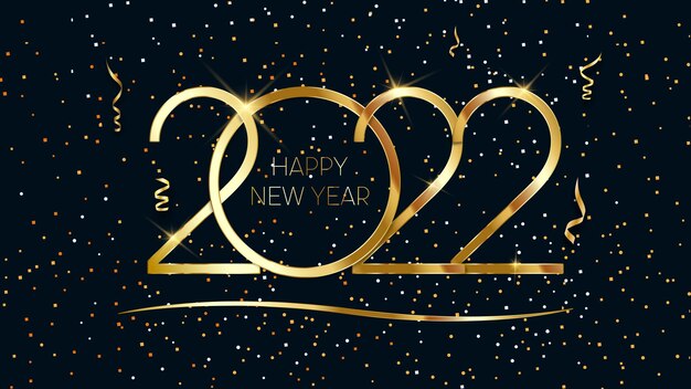 Feliz año nuevo 2022 Elegante texto dorado con luz