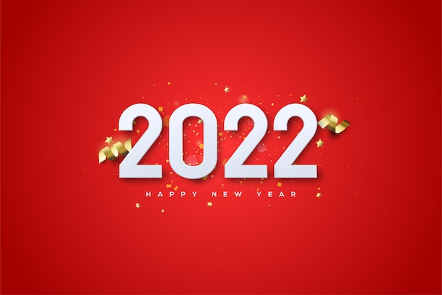 Feliz año nuevo 2022 con elegantes números dorados y cinta.