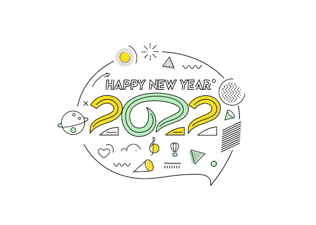 Feliz año nuevo 2022 con elemento de diseño musical, ilustración vectorial.