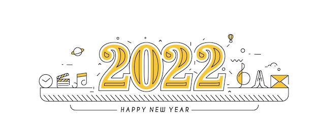Feliz año nuevo 2022 elemento de música de diseño de tipografía de texto, ilustración vectorial.