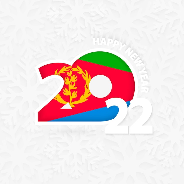 Feliz año nuevo 2022 para eritrea sobre fondo de copo de nieve.